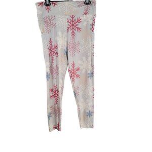 Snowflake Print Leggings Gray/Red/White Women's Plus OSMF  Stretchy & Comfortabl